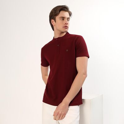 Men's Deep Burgundy Polo Collar Casual T-Shirt
