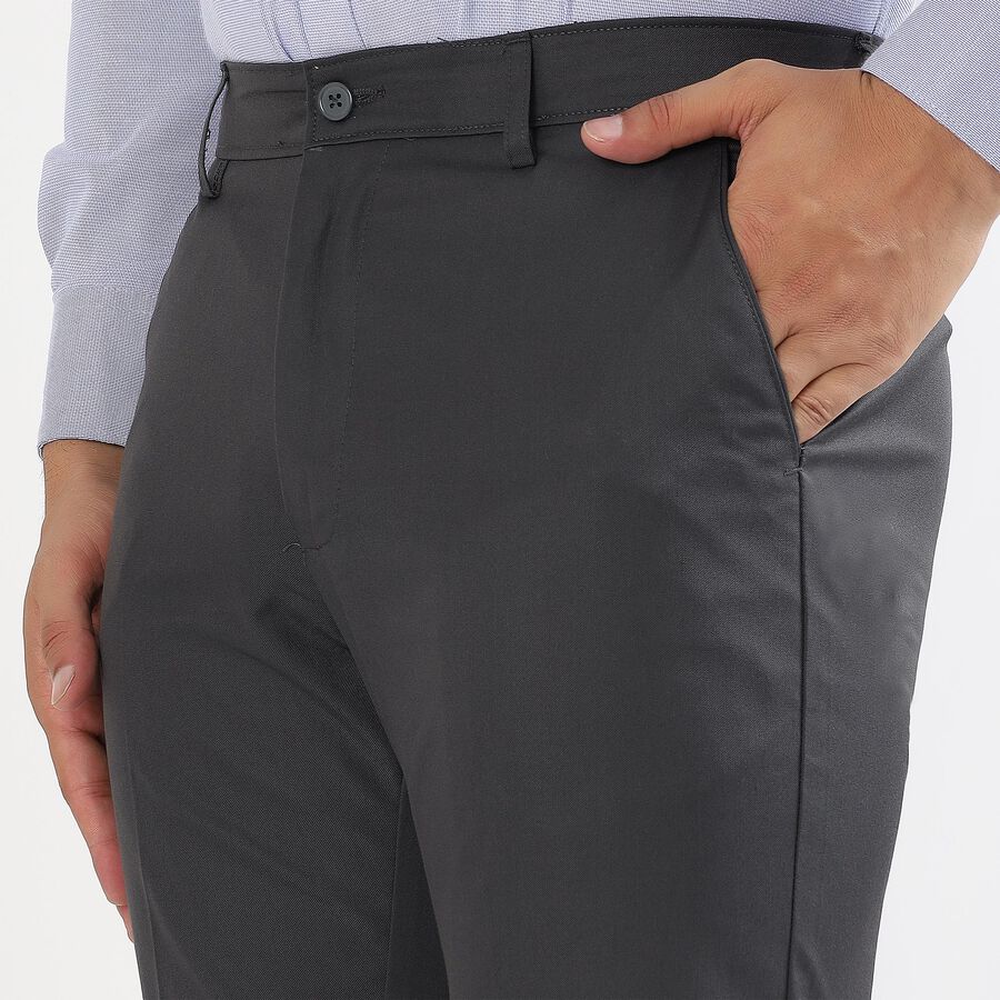 Men's Charcoal Grey Slim Fit Flat-Front Formal Trousers, गहरा ग्रे, large image number null