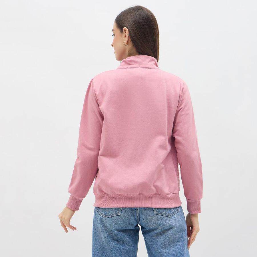 Women's Light Pink Mock Neck Casual Sweatshirt, हल्का गुलाबी, large image number null
