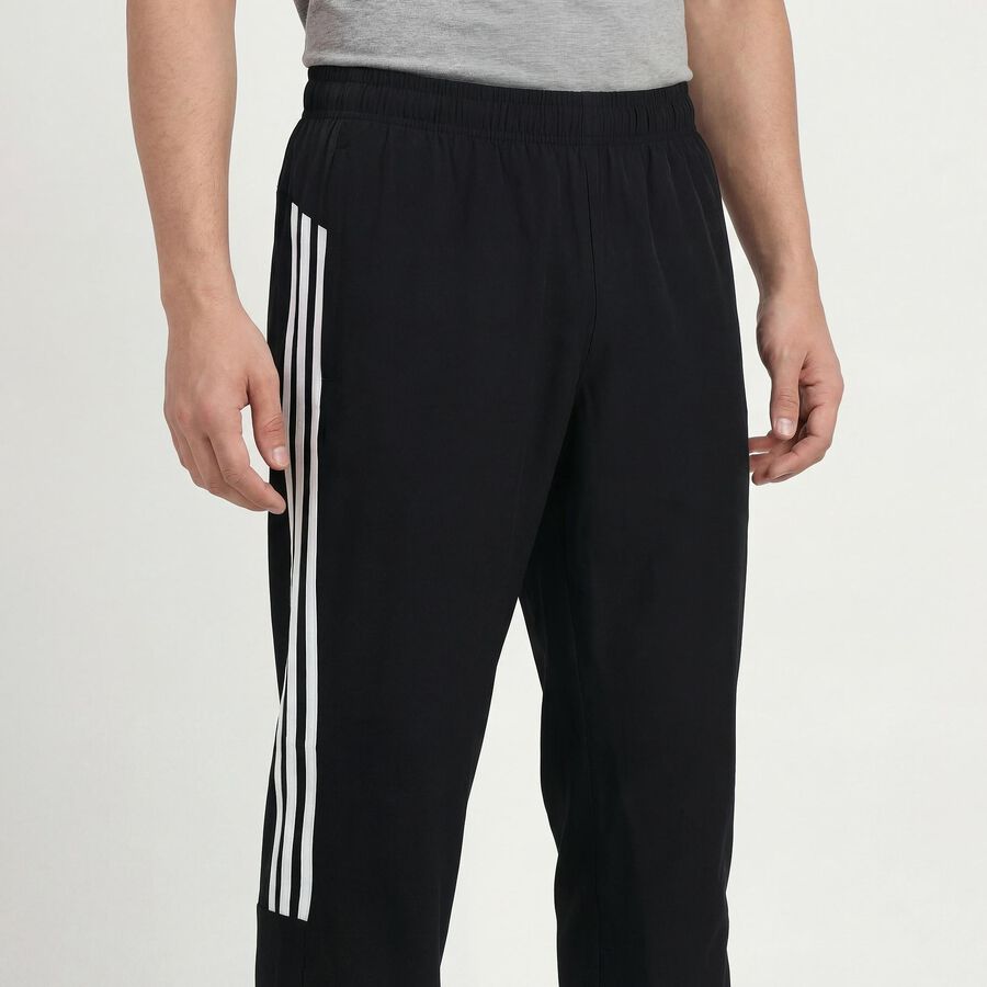 Men's Black Slim Fit Side-Striped Track Pants, काला, large