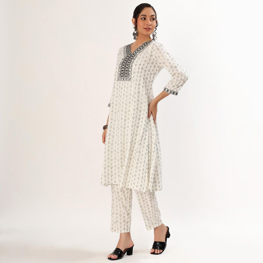 Women's Eggshell White Embroidered Ethnic Set, Off White, large image number null