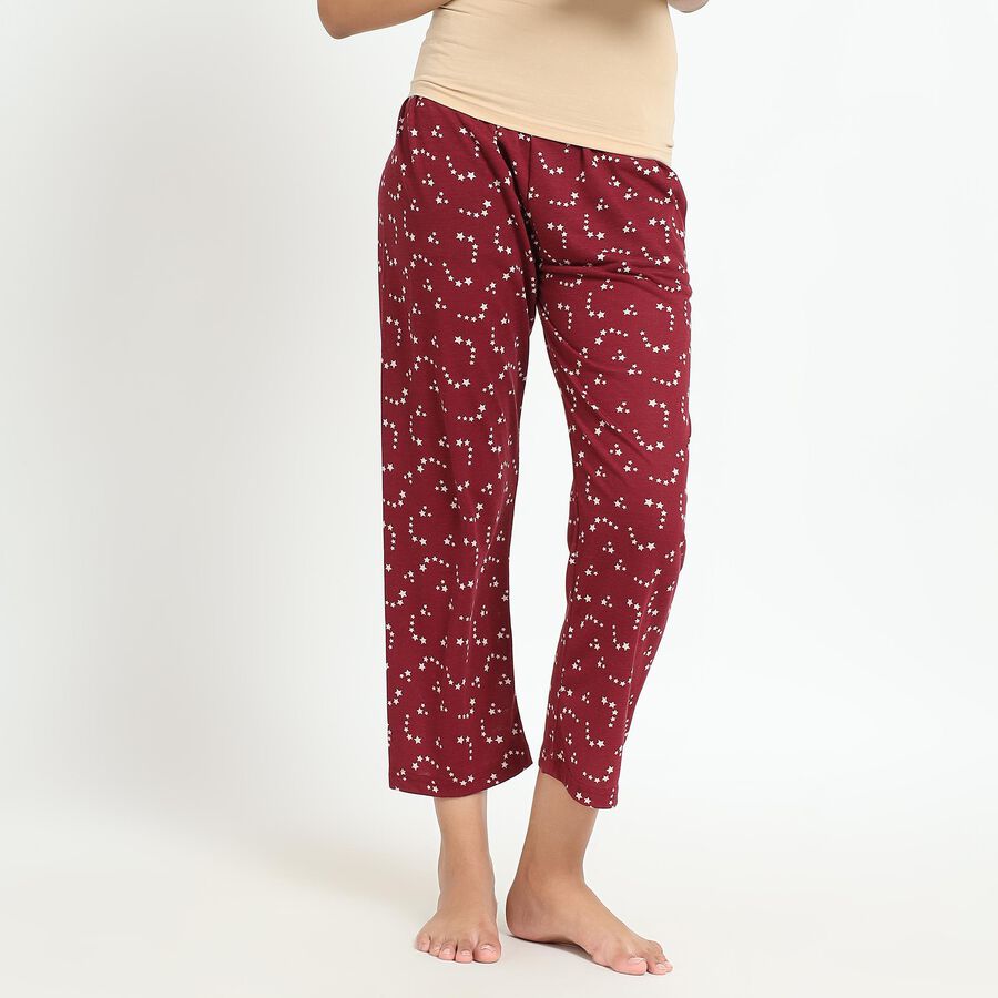 Ladies' Deep Maroon Star Printed Relaxed Fit Pyjama, Maroon, large image number null