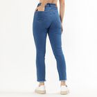 Women's Stonewashed Blue Slim Fit Frayed Hem Jeans, Mid Blue, small image number null