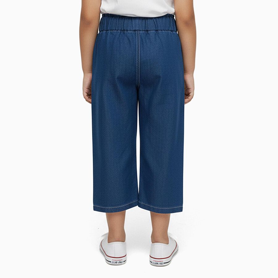 Girls' Deep Indigo Wide-Leg Embroidered Jeans, Mid Blue, large image number null