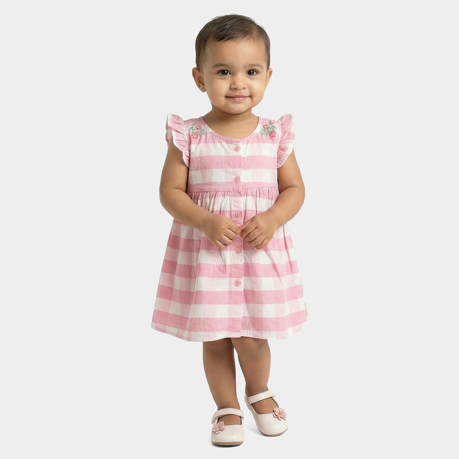 Infants' Pink Cotton Casual Frock, Pink, large