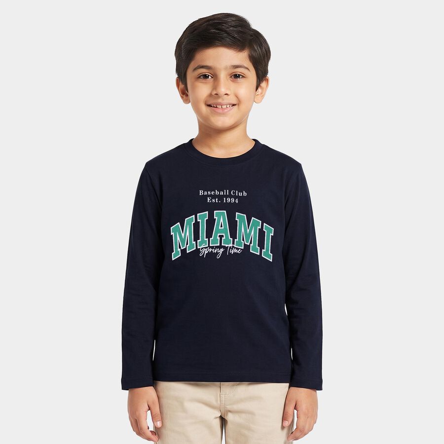 Boys Navy Blue Crew Neck Regular Boys T-Shirt, Navy Blue, large