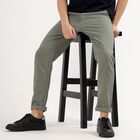 Men's Muted Sage Green Slim Fit Flat-Front Casual Trousers, Dark Green, small