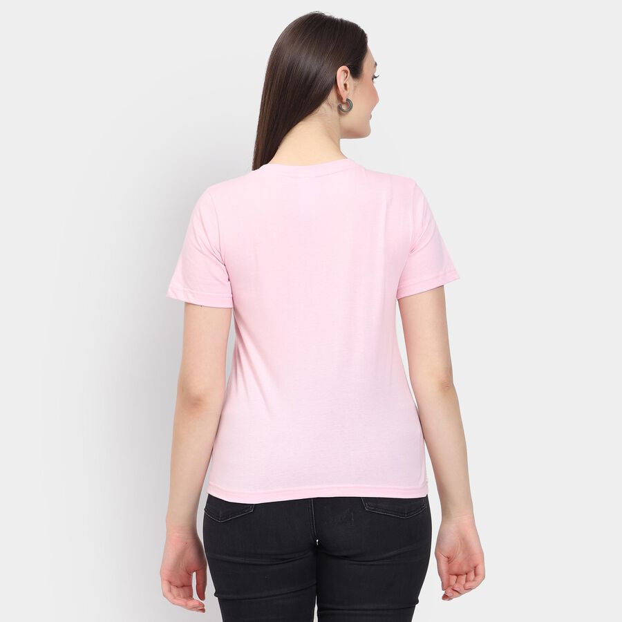 Ladies' 100% Cotton Round Neck T-Shirt, गुलाबी, large