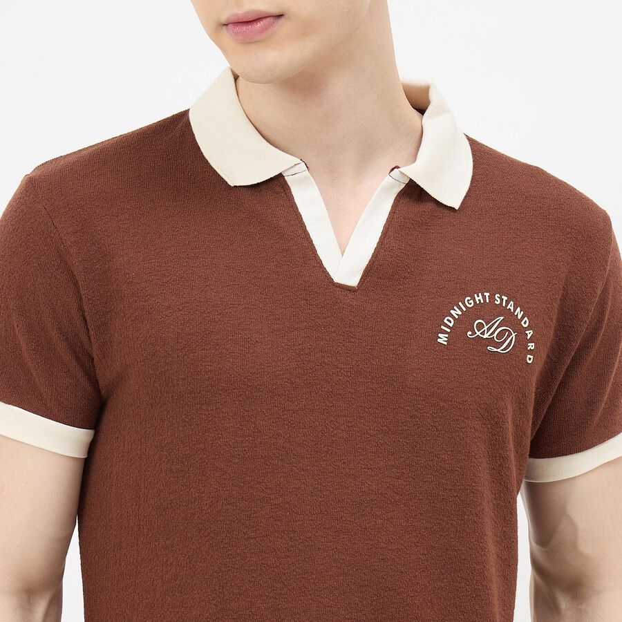 Men's Brown Polo Neck Classic T-Shirt, Brown, large