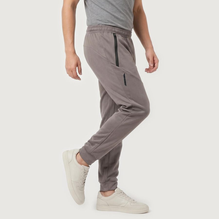 Men's Grey Tapered Fit Zip Pocket Jogger Track Pants, गहरा ग्रे, large