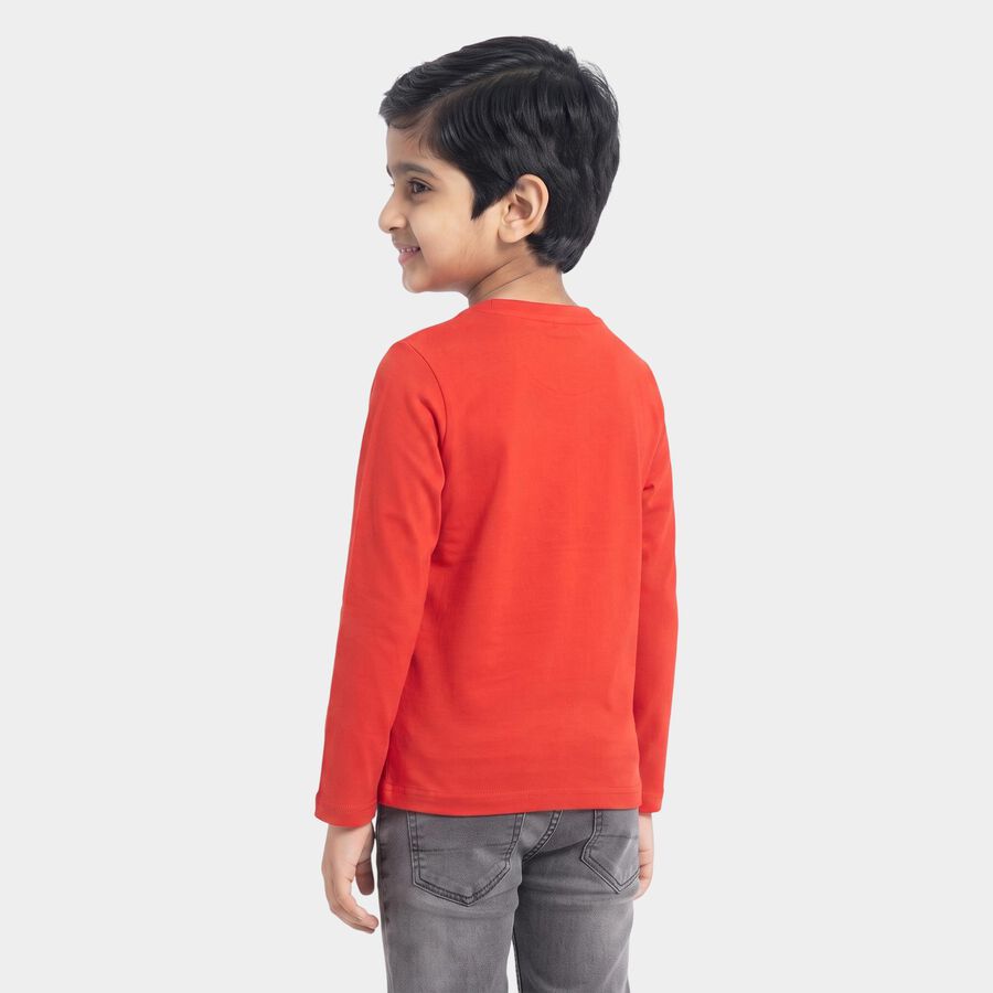 Boys Red Cotton Blend Crew Neck Regular Boys T-Shirt, Red, large