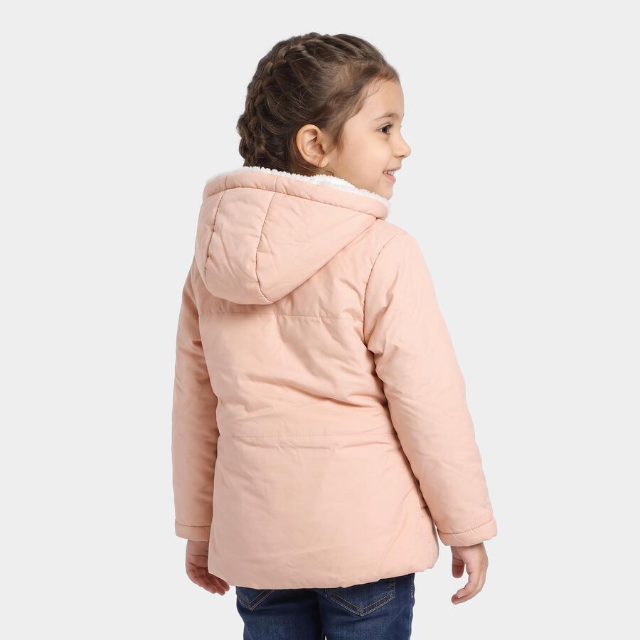 Girls' Pink Hooded Puffer Jacket, Light Pink, large