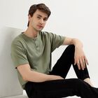 Men's Muted Olive Green Cotton Henley Neck Casual T-Shirt, Olive, small image number null