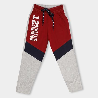 Boys' Deep Red And Light Grey Regular Fit Cut And Sew Pyjama