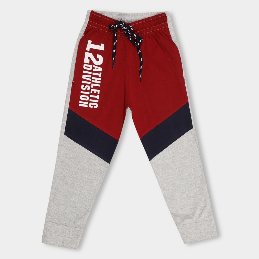 Boys' Deep Red And Light Grey Regular Fit Cut And Sew Pyjama, Melange Light Grey, large image number null
