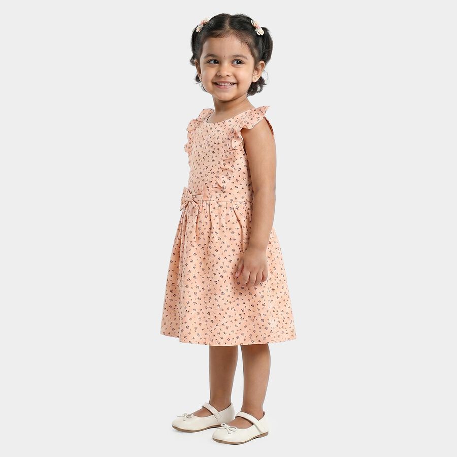 Girls' Light Pink Floral Printed Fit and Flare Frock, Light Pink, large