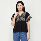 Women's Black Cotton Top, काला, small