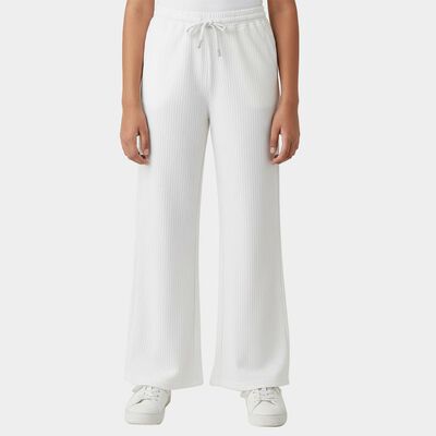 Girls' White Regular Fit Casual Trousers