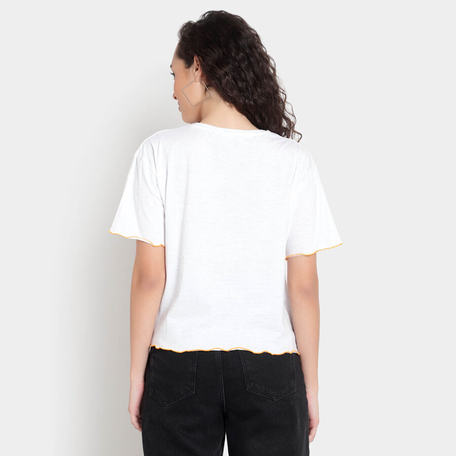Round Neck Cropped T-Shirt, Off White, large image number null