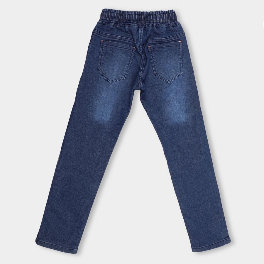 Kids Stonewashed Blue Regular Fit Basic Wash Jeans, Dark Blue, large image number null