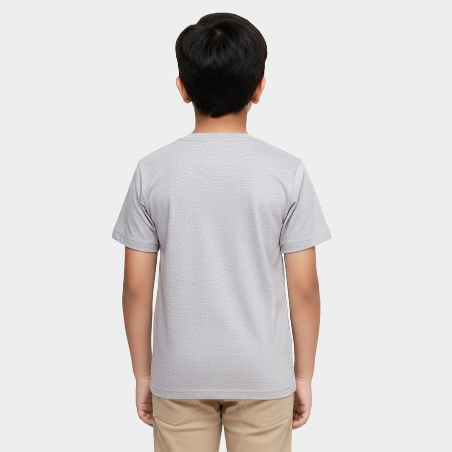 Boys Light Grey Crew Neck Casual T-Shirt, Ecru Melange, large