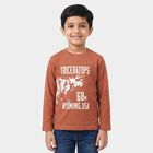 Boys Brown Cotton Blend Round Neck Regular Boys T-Shirt, Brown, small