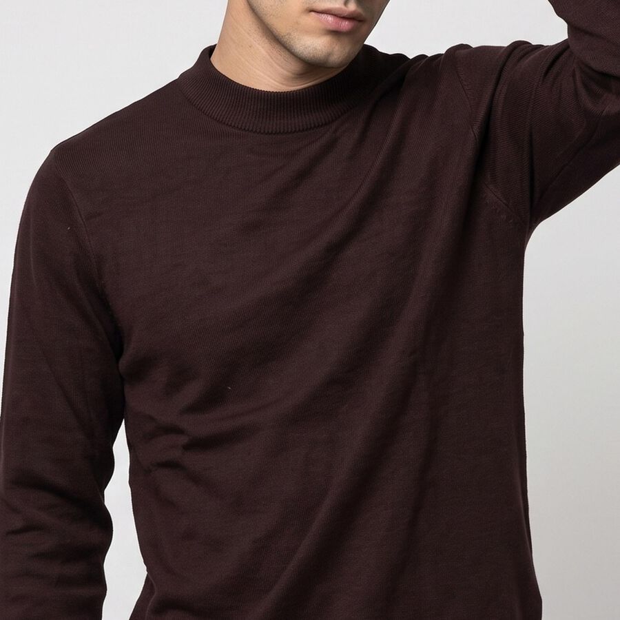 Men's Brown Crew Neck Pullover, Brown, large