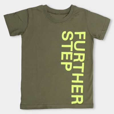 Kids' Olive Green Cotton Round Neck Casual T-Shirt