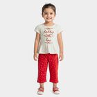 Girls White Cotton Round Neck T-Shirt Set Capri Set, White, small