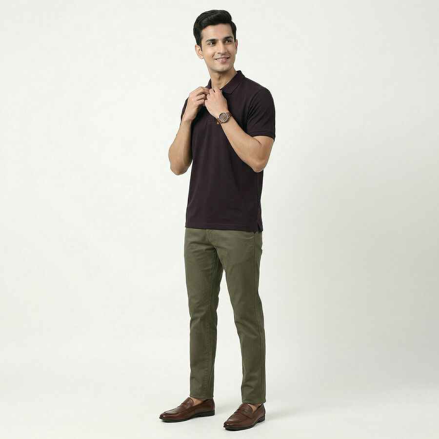 Men's Wine Cotton Polo Neck Casual T-Shirt, वाइन, large