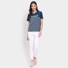 Ladies'  Stripes Round Neck T-Shirt, नेवी ब्लू, small image number null
