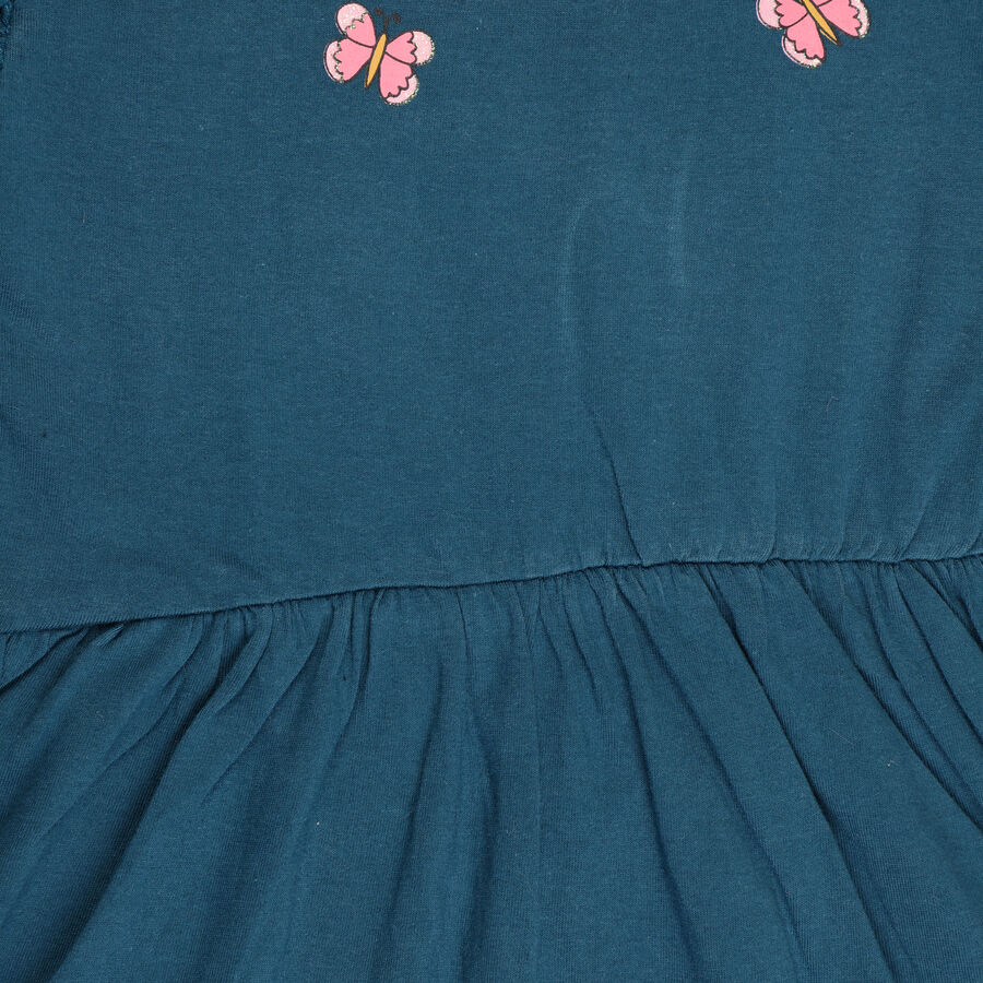 Girls Cotton Frock, Teal Blue, large image number null