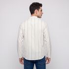 Men's White Mandarin Collar Striped Kurta, सफ़ेद, small