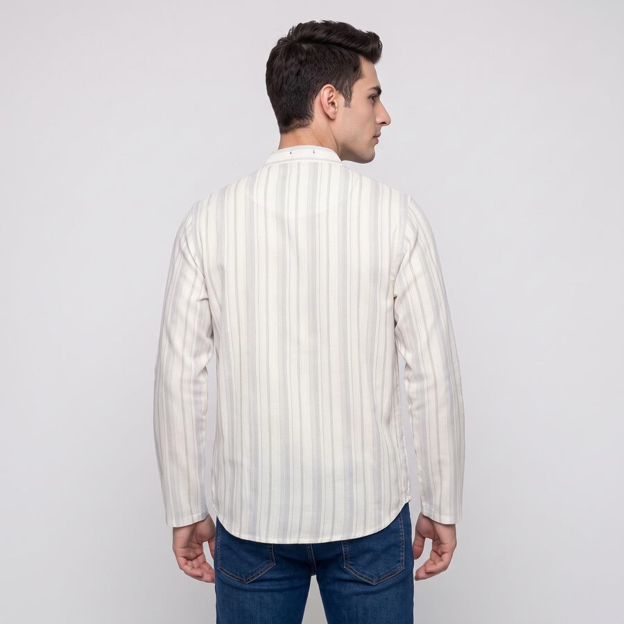 Men's White Mandarin Collar Striped Kurta, सफ़ेद, large