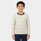 Boys' Off White Round Neck Striped Regular T-Shirt, Off White, small