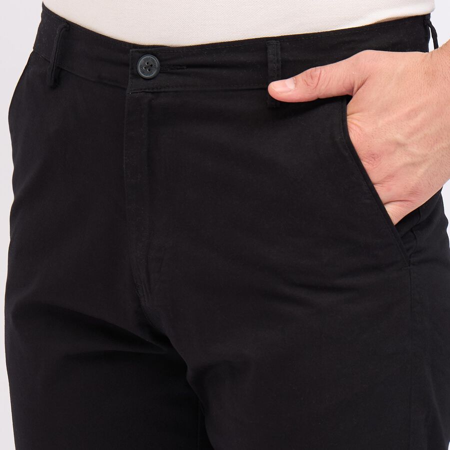 Men's 100% Cotton Cross Pocket Slim Fit Casual Trousers, Black, large image number null