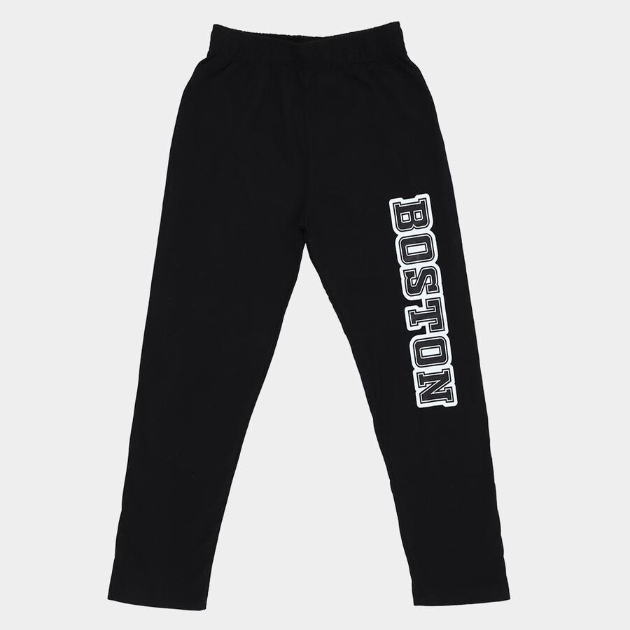 Boys' Jet Black Cotton Blend Boston Printed Pyjama, Black, large image number null