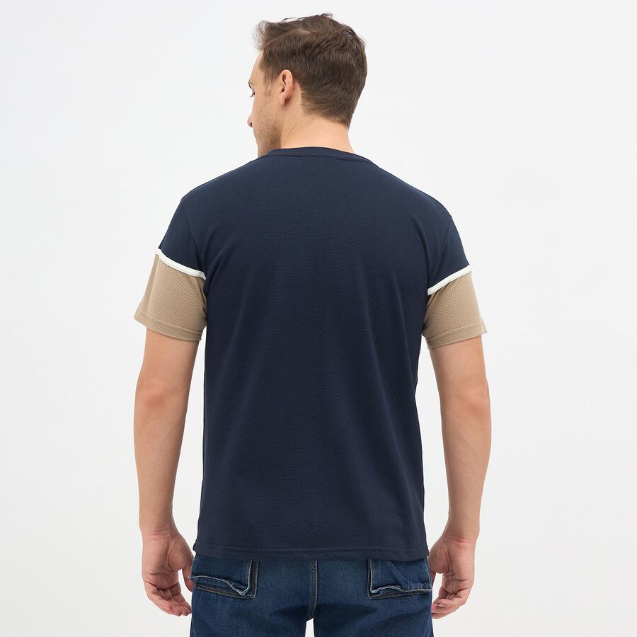 Men's Round Neck Half Sleeves T-Shirt, Navy Blue, large image number null