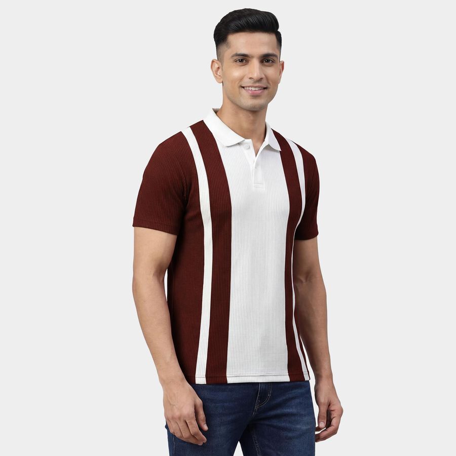 Men's Wine Polo Neck Classic T-Shirt, वाइन, large
