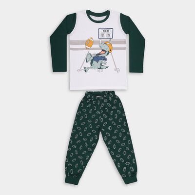 Boys' Olive Cotton Round Neck Graphic Baba Suit