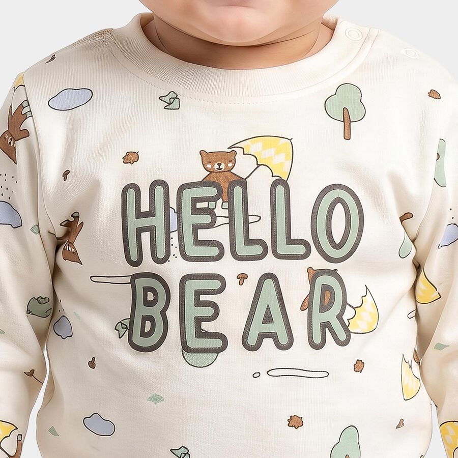 Infants' Mint Green 100% Cotton Round Neck Graphic Print Baba Suit, Light Green, large