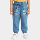 Girls Light Blue Jogger Fit Embroidered Jeans, Mid Blue, small