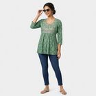 Women's Green Round Neck Printed Kurti, हल्का हरा, small