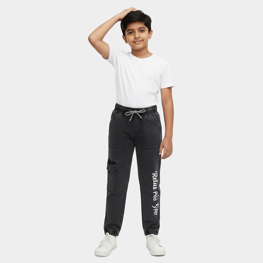 Boys' Dark Grey Regular Fit Stretchable Jeans, Dark Grey, large