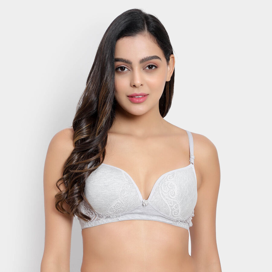 Half Lace Padded Bra, Melange Light Grey, large image number null
