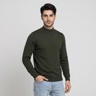 Men's Olive Green Mock Neck Solid Pullover, Olive, small