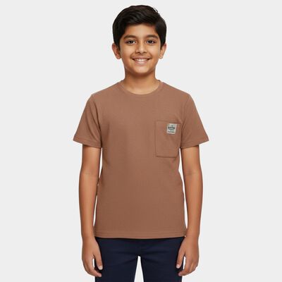 Boys' Brown Round Neck Graphic Printed T-Shirt