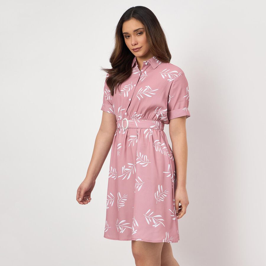 Women's Pink V-Neck Fit and Flare Dress, Light Pink, large