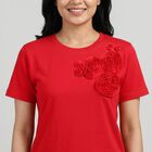 Women Fuchsia Round Neck Casual T-Shirt, Fuchsia, small