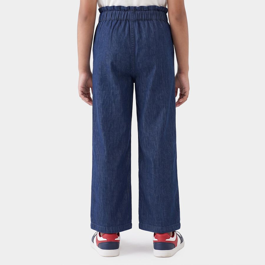 Girls Blue Wide Leg Paperbag Waist Jeans, मिश्रित नीला, large